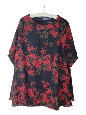 Highness Red & Black Floral Blouse Top 1X Whimsigoth A-line